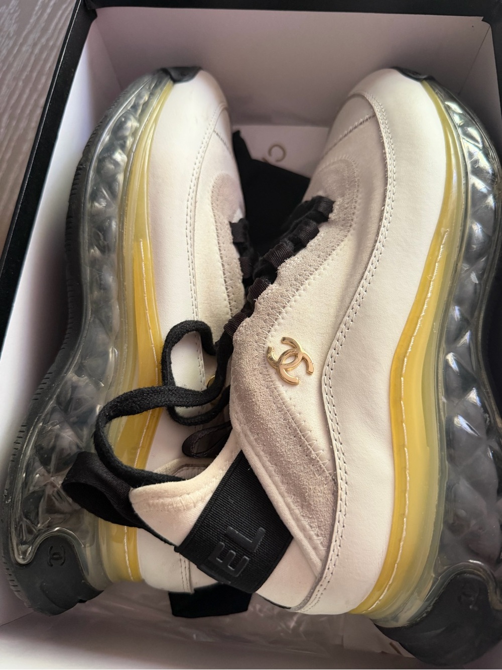 Women's White and Yellow Platform Sneakers